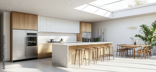 Wallpaper Mural Modern, Open-Concept Kitchen with Dining Area Torontodigital.ca