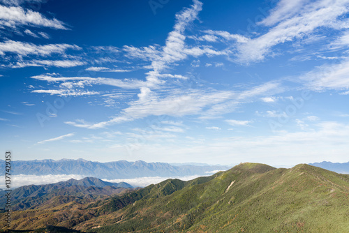 山梨県山梨市　北奥千丈岳から望む金峰山と南アルプス