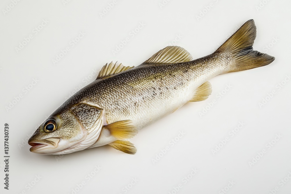 Naklejka premium A fresh water fish is lying on a plain white background