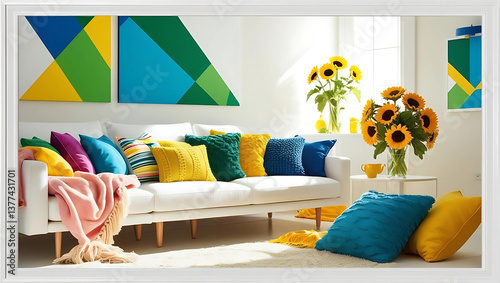 modern and cozy  room with a colorful design