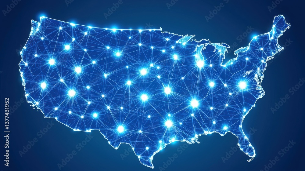Obraz premium United states map with connected lines illustrating business ecosystems and interconnected relationships