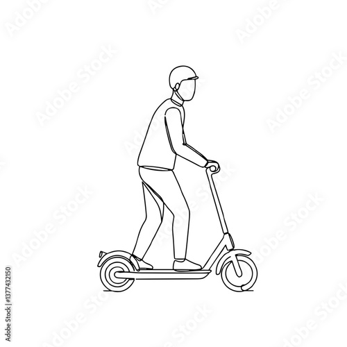 Person riding a scooter in a minimalistic sketch style  