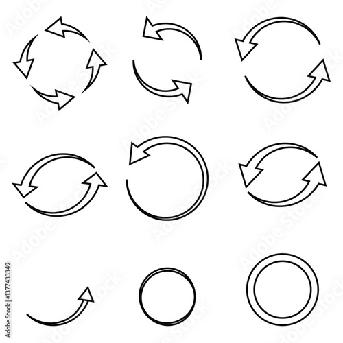 Collection of Circ ular Arrow Outline Icons - Rotation, Refresh, Cycle Symbols
