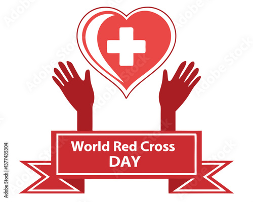 Uplifting World Red Cross Day design with hands and heart symbol.