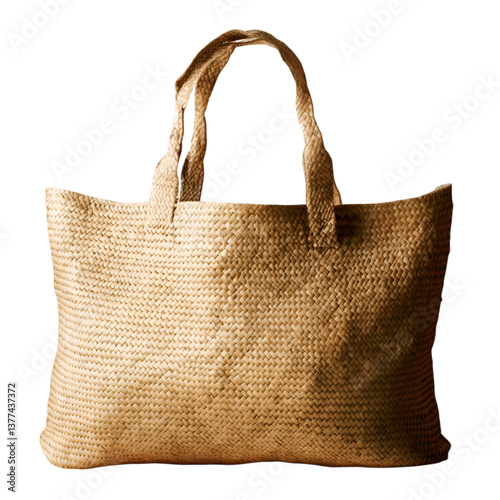 Large beach bag with woven fabric, isolated on transparent background