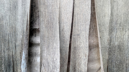 Damaged plywood bark with visible peeling and rough texture photo