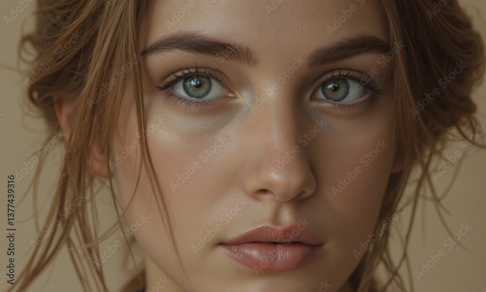 Fototapeta premium Portrait Woman Face Beauty: Close-up, Studio Shot, Contemporary Digital Art.
