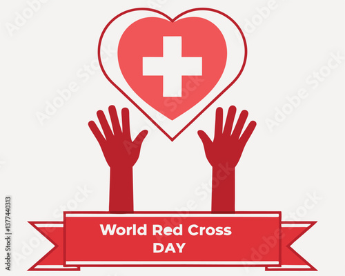 Uplifting World Red Cross Day design with hands and heart symbol.