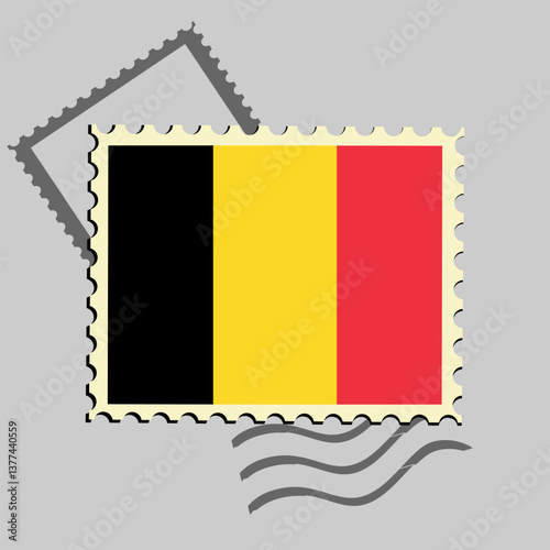 Belgium flag postage stamp. Isolated vector illustration on grey post stamp background