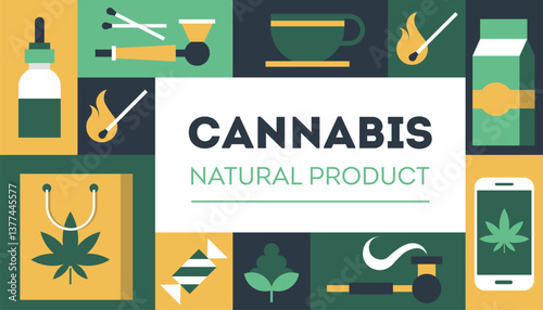 Marijuana cannabis poster banner medicine natural product legal geometric background vector pattern 