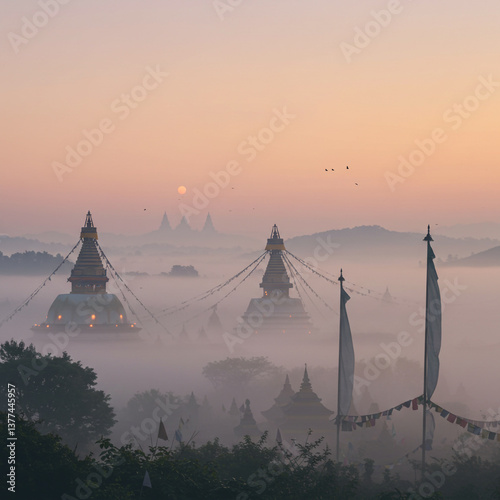 Serene Buddhist Stupas Emer...