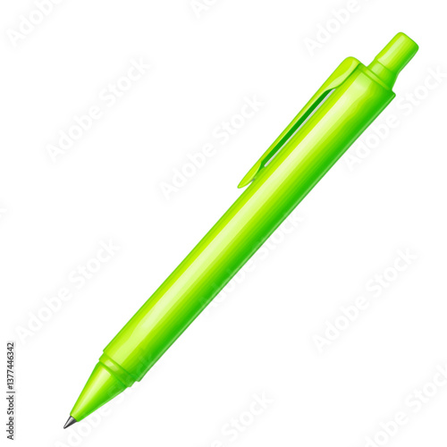 Neon green highlighter pen with a chiseled tip, ideal for note-taking or study-related projects, isolated on transparent background