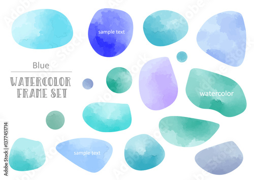 水色水彩がかわいい円形のフレームセット