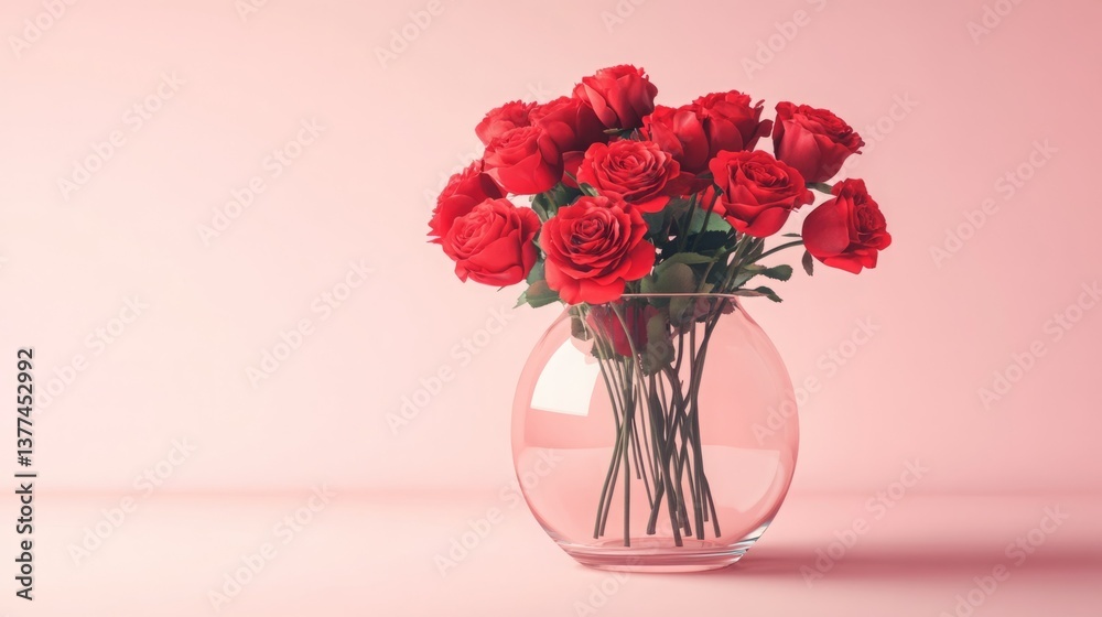 Obraz premium Romantic red roses in a glass vase.