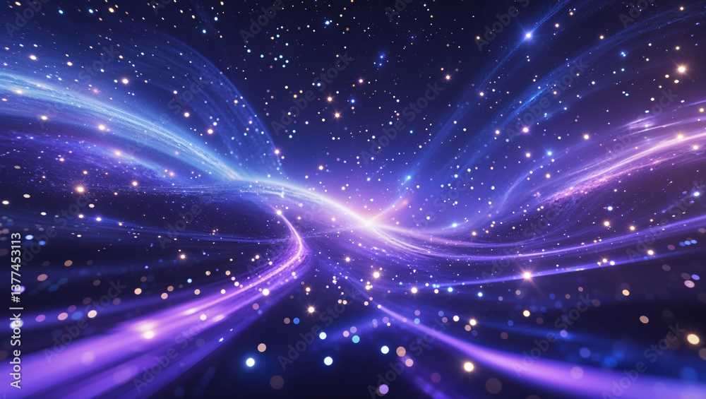 Fototapeta premium Cosmic light waves in deep space glowing with vibrant purple and blue energy abstract celestial motion dreamy fantasy cosmic landscape swirling luminous energy fields in the universe
