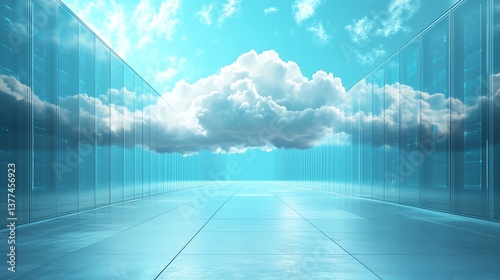 Minimalist Multi-Cloud and Hybrid Cloud Solutions Illustration with Clear Copy Space for Cloud Computing and AI Data Centers