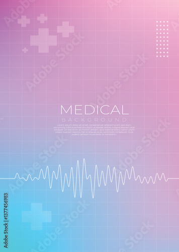 Modern Gradient Medical Background with ECG Line and Abstract Cross Symbols