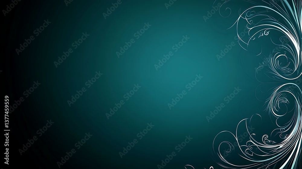 White Swirling Floral Elements Decorate A Dark Teal Colored Background White Swirling Floral Elements Decorate A Dark Teal Colored Background