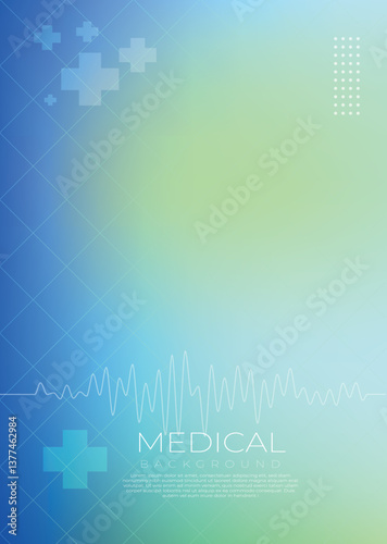 Modern Gradient Medical Background with ECG Line and Abstract Cross Symbols