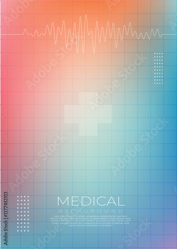 Modern Gradient Medical Background with ECG Line and Abstract Cross Symbols