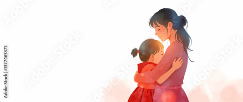 A Single Mother's Tender Embrace of Her Newborn – A Beautiful Parenting Moment in Watercolor Style.