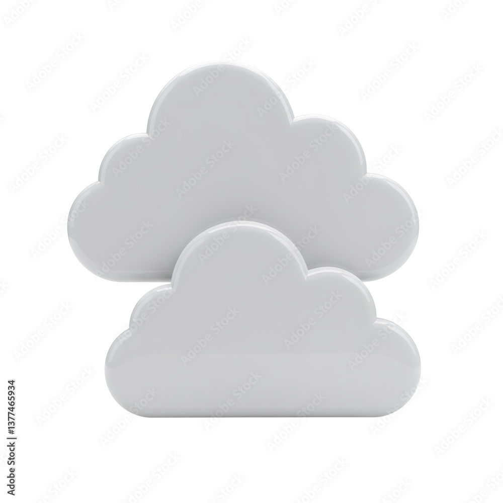 Two Glossy White Stylized Clouds 3D Render Two Glossy White Stylized Clouds 3D Render