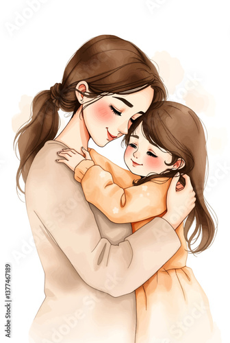 A Single Mother's Tender Embrace of Her Newborn – A Beautiful Parenting Moment in Watercolor Style.