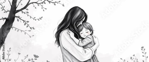 A Single Mother's Tender Embrace of Her Newborn – A Beautiful Parenting Moment in Black and White.