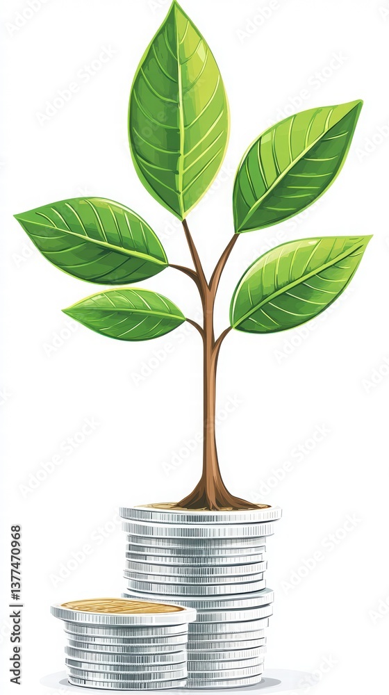 Growth Concept with Coins and Tree Represents Financial Prosperity Growth Concept with Coins and Tree Represents Financial Prosperity