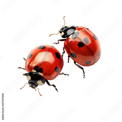 Two ladybugs close up vibrant red black spots nature insects macro photography