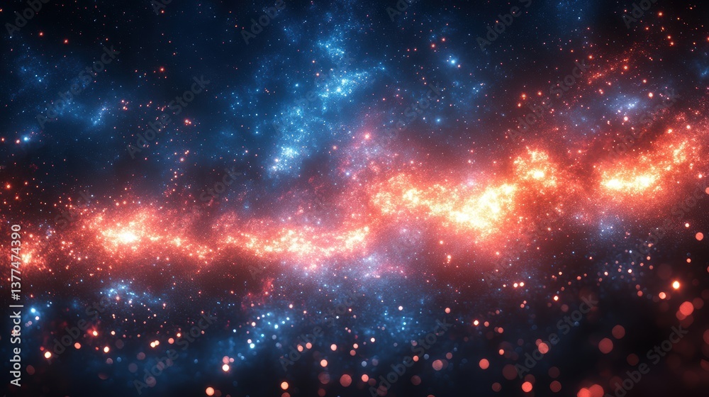 Naklejka premium Blue and red sparkling galaxy background for Bastille Day theme