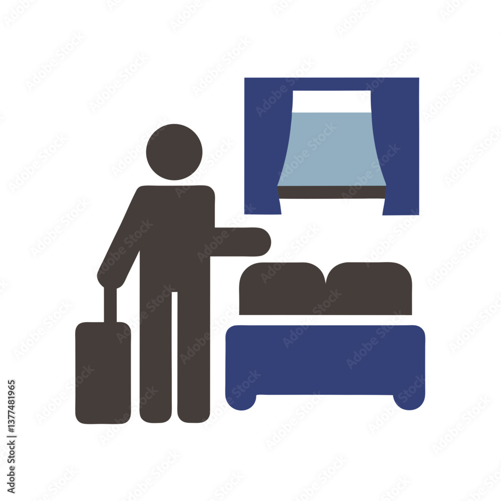 Hotel guest checking in with suitcase in a room Hotel guest checking in with suitcase in a room
