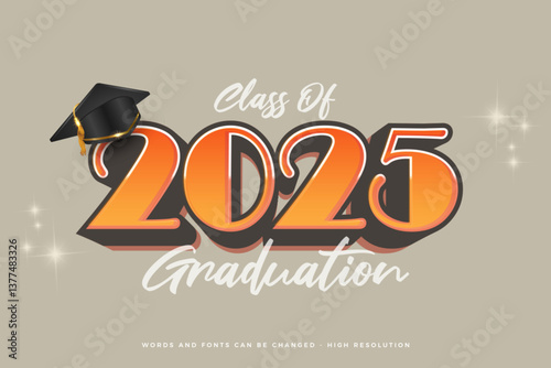 Graduate class of 2025 vector with retro style text effect