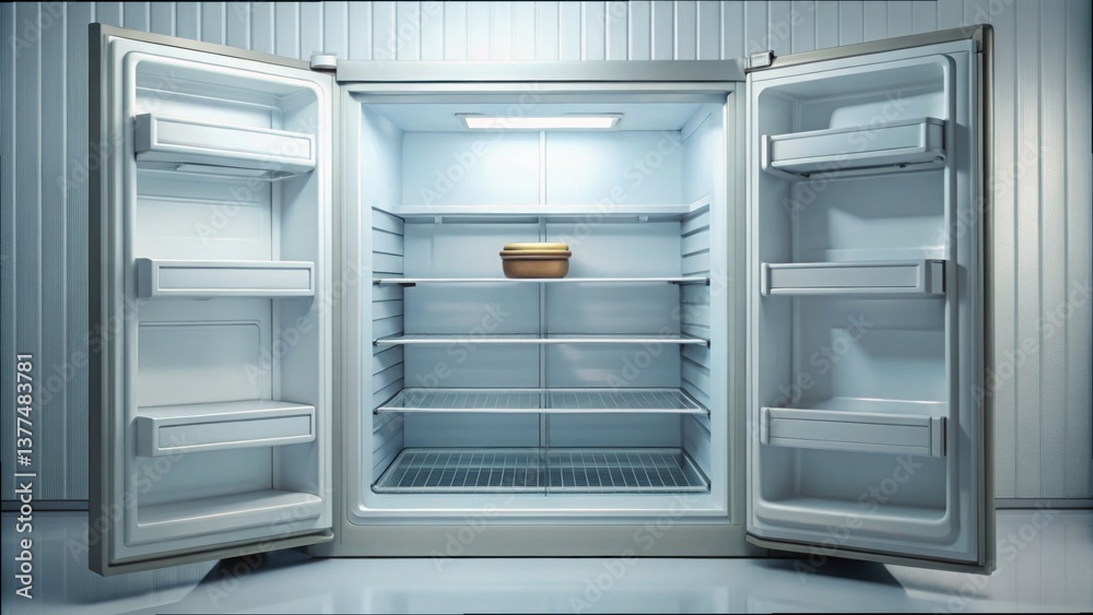 Expensive Item Inside Fridge with Open Doors and Empty Shelves Expensive Item Inside Fridge with Open Doors and Empty Shelves