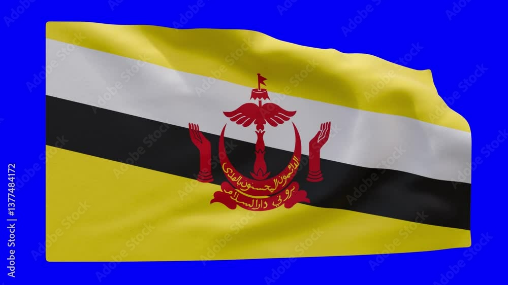 Brunei Flag waving, national symbol flag animation. green background. HD 1920x1080