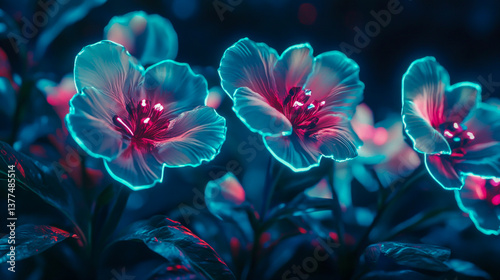 Glowing neon flowers on a dark background