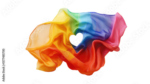 A rainbow pride flag with a heart in the cent isolated on white background PNG