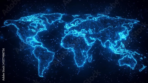 Fototapeta Naklejka Na Ścianę i Meble -  Digital blue world map with glowing connections against starry background