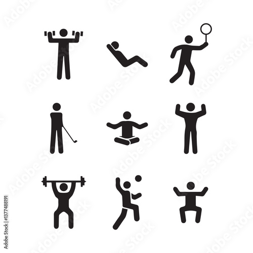 Collection of Stick Figure Sports and Exercise Icons