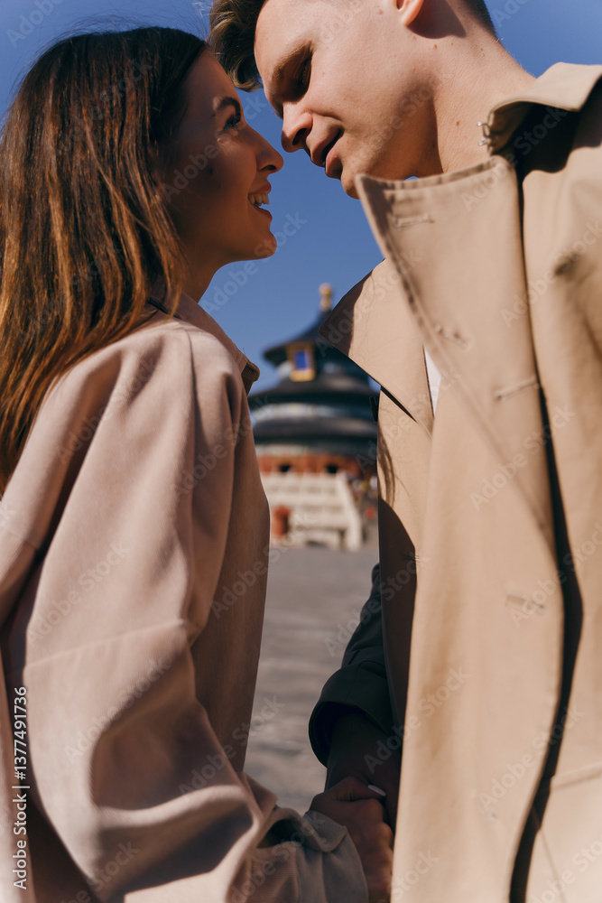 beautiful couple very much in love exploring China on their honeymoon