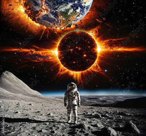 Last witness of the end of the world. An astronaut looks at the destroyed Earth