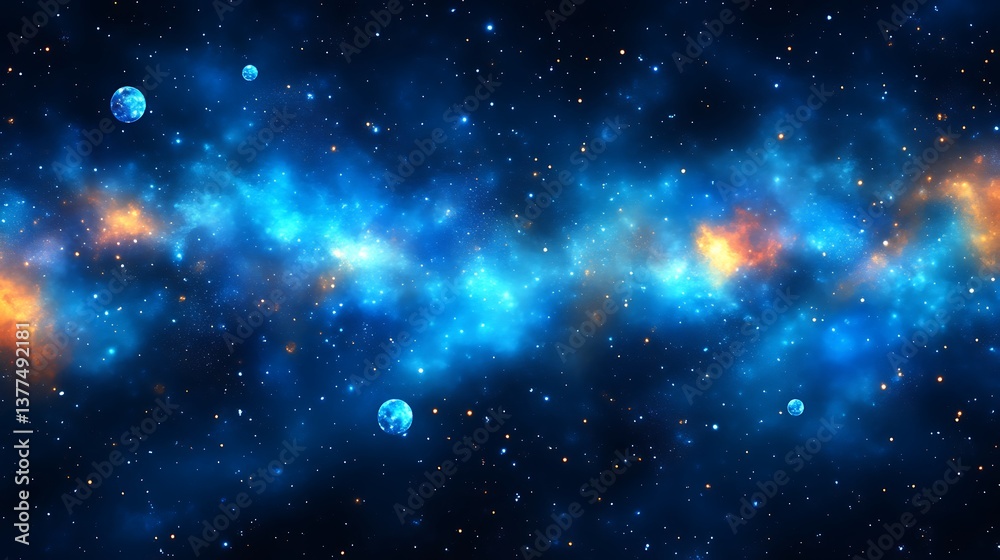 Fototapeta premium Celestial Nebula With Planets And Distant Stars