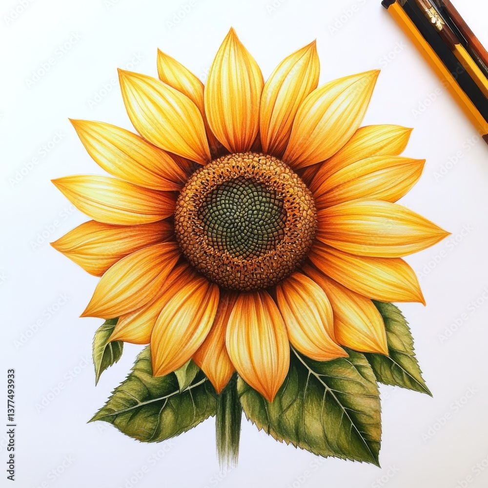 Fototapeta premium Exquisite Sunflower Drawing: A Symphony of Colors and Textures in Artful Detail and Natural Beauty