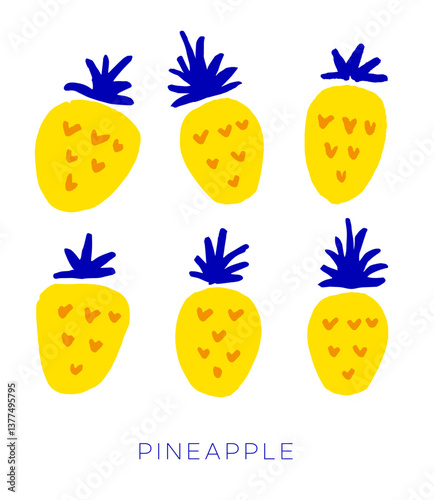 Hand drawn pineapple poster with complementary colors