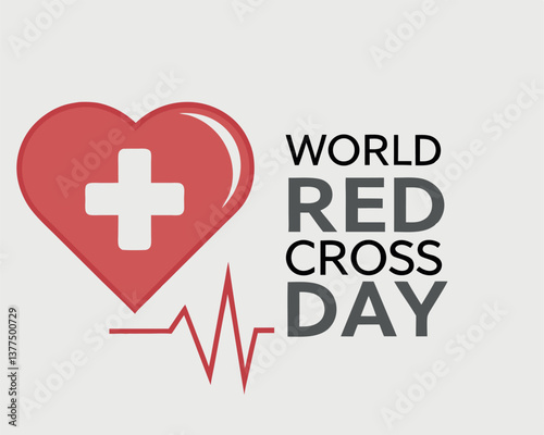 World Red Cross Day heart and heartbeat design with world map background.