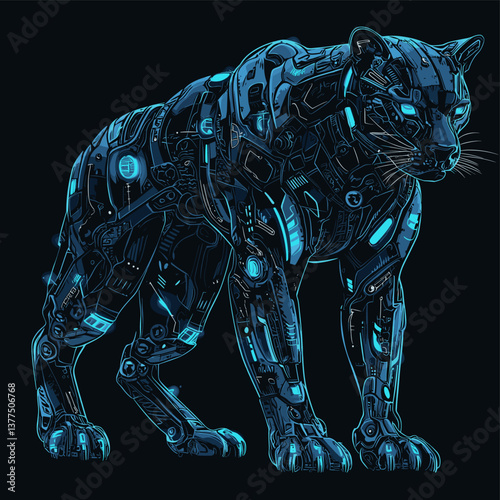 Futuristic robotic panther with glowing blue accents and cybernetic body