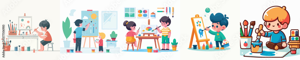 Obraz premium vector set of girls painting