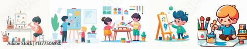 vector set of girls painting
