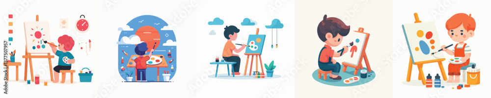 Naklejka premium set of vectors of boys painting