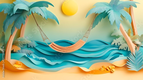 Hammock with beach, palm trees, and summer. (1)